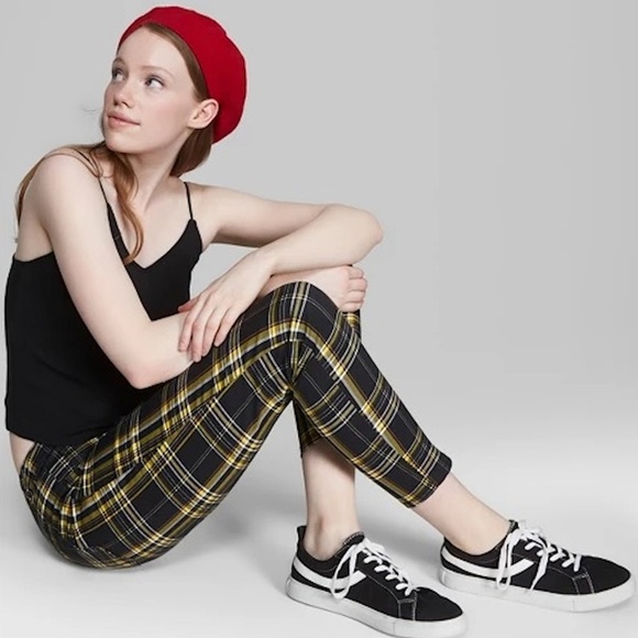 plaid skinny fit pants women's